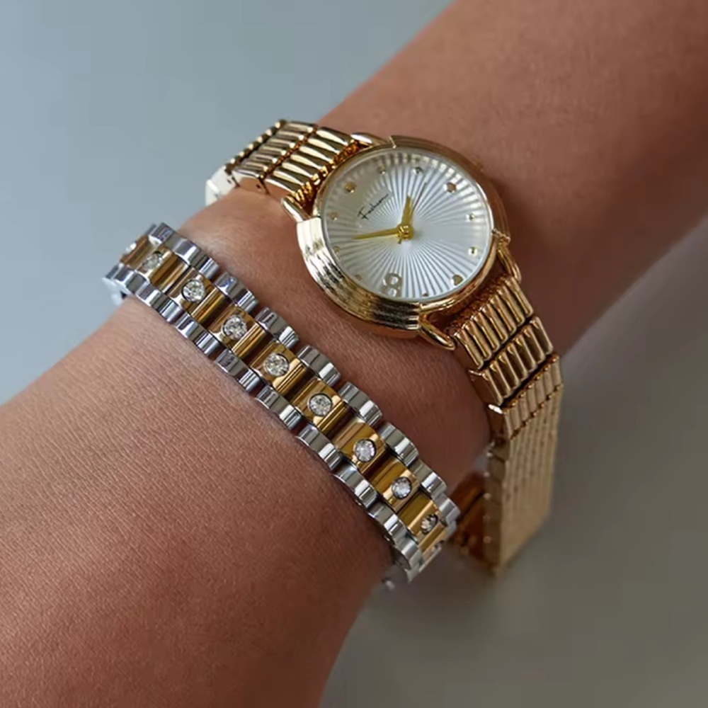 Elegant Two Tone Crystal Bracelet – Minimalist Stainless Steel